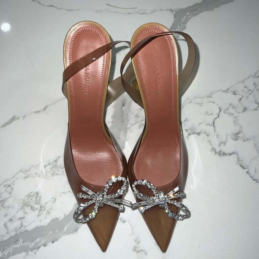 Amina Muaddi Brown Heels with Silver Embellishments - Picture 6 of 15
